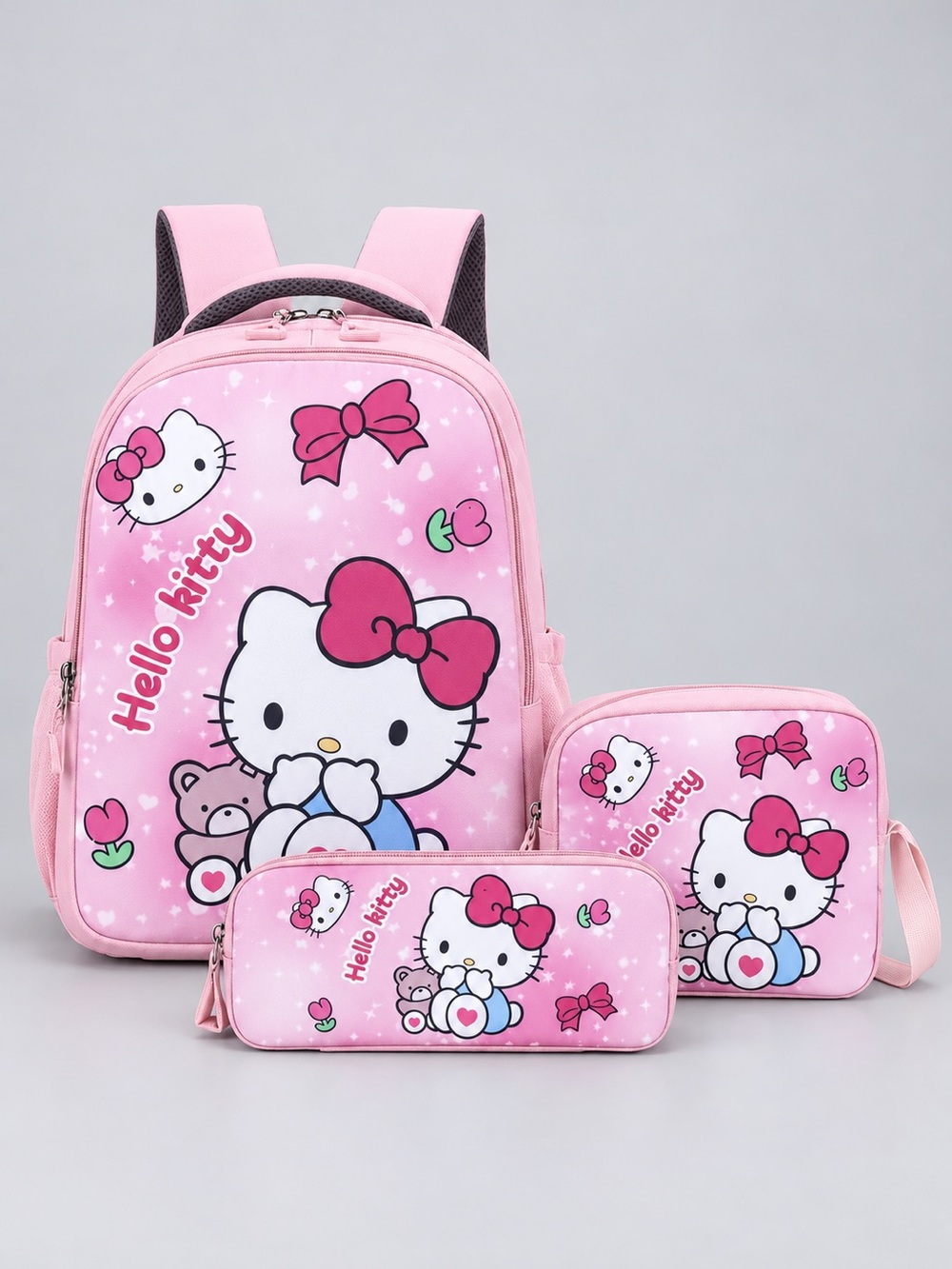 Hello Kitty 3-Piece Pink Backpack Set with Crossbody Bag & Pencil Case